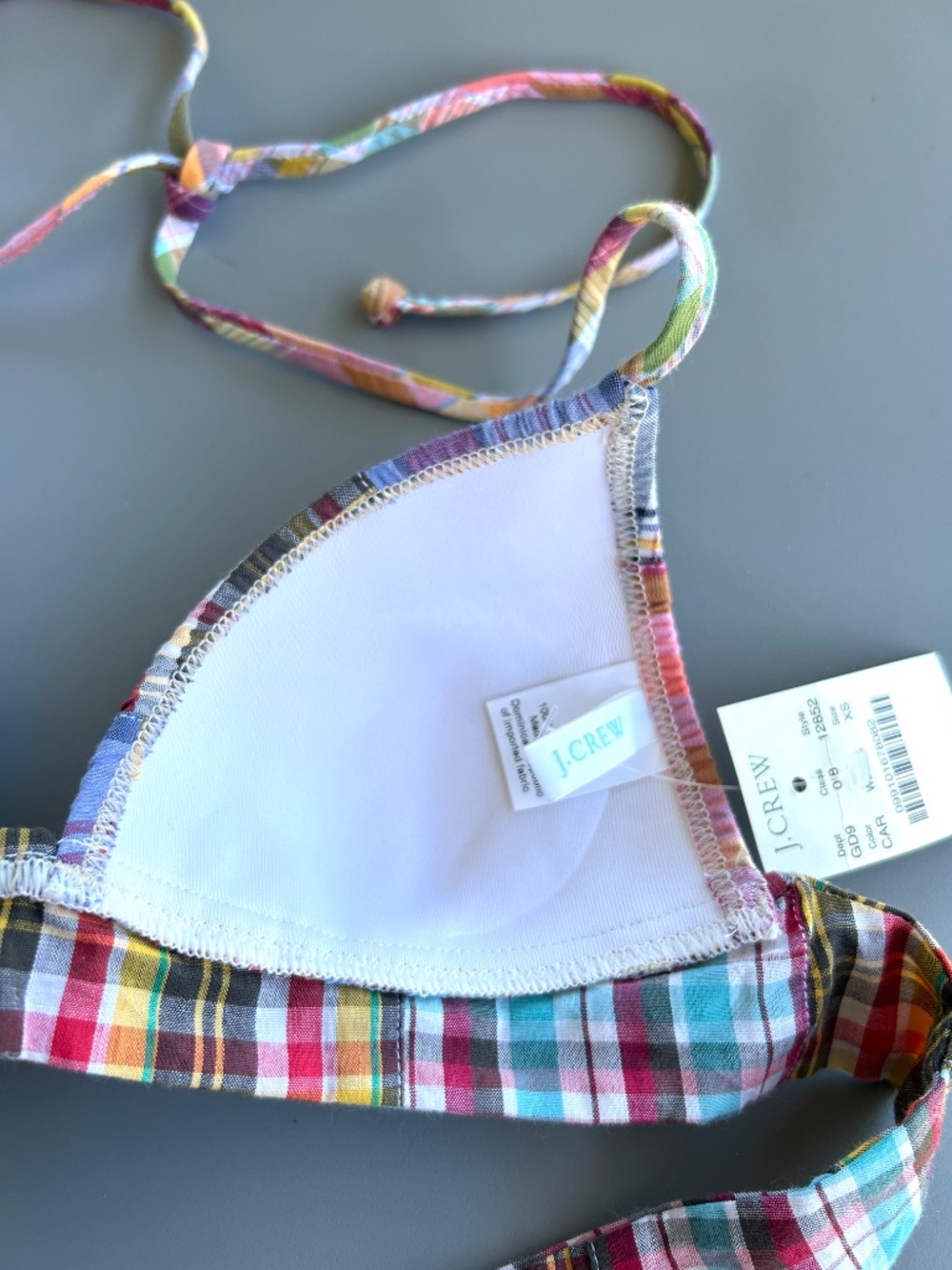 J.Crew NWT Vintage Wide-Band Multicolor Plaid Halter Triangle Bikini Top XS